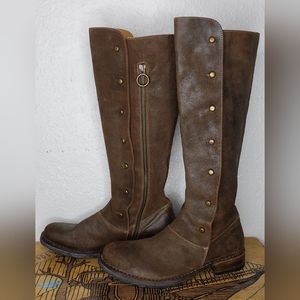 Fiorentini Baker 36 Womens Dark Brown Suede Riding Boot Stacked Heel Metal Studs